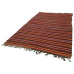 186x317 cm Çizgili Kilim Kırmızı Çizgili Yün El Dokuma Modern Geometrik Etnik Eskitme Desenli Boho Oturma Odası Salon Yolluk Koridor Mutfak Halısı