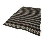 186x328 cm Çizgili Kilim Siyah Çizgili Yün El Dokuma Modern Geometrik Etnik Eskitme Desenli Boho Oturma Odası Salon Yolluk Koridor Mutfak Halısı