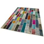 187x250 cm Kırk Yama Gri Yama Pamuklu Yün El Dokuma Modern Geometrik Etnik Eskitme Desenli Boho Oturma Odası Salon Yolluk Koridor Mutfak Halısı