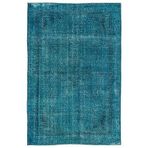 189x283 cm Atina Turkuaz Vintage Yün El Dokuma Modern Geometrik Etnik Eskitme Desenli Boho Oturma Odası Salon Yolluk Koridor Mutfak Halısı