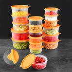 18LI Yuvarlak Gıda Saklama Kabı Seti Organizer Düzenleyici Erzak Kabı 10X250 6X600 2X1200ML Turuncu