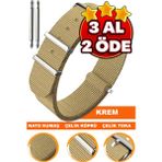 18mm-20mm-22mm-24mm saatlerle uyumlu nato kumaş tekstil saat kordonu kayışı n32nyl1-c - 20 mm - Krem