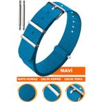 18mm-20mm-22mm-24mm saatlerle uyumlu nato kumaş tekstil saat kordonu kayışı n32nyl1-m - 18 mm - Mavi