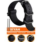 18mm-20mm-22mm-24mm saatlerle uyumlu premıum zulu nato kumaş tekstil saat kordonu kayışı z39nyl1b-b - 22 mm - Siyah