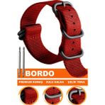 18mm-20mm-22mm-24mm saatlerle uyumlu premıum zulu nato kumaş tekstil saat kordonu kayışı z39nyl1b-bo - 22 mm - Bordo