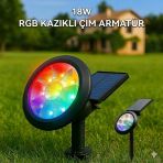 18W Led Solar Kazıklı Çim Armatür Cata Güneş Enerjili Çim Lambası Bahçe Aydınlatma Rgb
