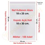 18X25+5 Cm. (18X30) 100 Adet - Şeffaf Bantlı Yapışkanlı Opp Jelatin Poşet