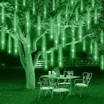 192 LED Güneş Meteor Duş Işıkları Dış Mekan, Su Geçirmez 30 cm 8 Tüpler Düşen Yağmur Basamaklı Buz Sarkıtı, Dekoratif Şerit Işıklar Bahçe Düğün Parti Noel Dekorasyonu için Uzaktan Zamanlayıcı (Yeşil)