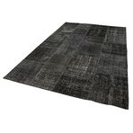 193x300 cm Kırk Yama Siyah Yama Pamuklu Yün El Dokuma Modern Geometrik Etnik Eskitme Desenli Boho Oturma Odası Salon Yolluk Koridor Mutfak Halısı