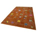 193x300 cm Kırk Yama Turuncu Yama Pamuklu Yün El Dokuma Modern Geometrik Etnik Eskitme Desenli Boho Oturma Odası Salon Yolluk Koridor Mutfak Halısı