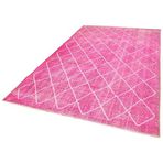 193x316 cm Geometrik Halı Pembe Geometrik Yün El Dokuma Modern Geometrik Etnik Eskitme Desenli Boho Oturma Odası Salon Yolluk Koridor Mutfak Halısı