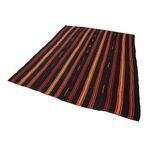 194x260 cm Çizgili Kilim Siyah Çizgili Yün El Dokuma Modern Geometrik Etnik Eskitme Desenli Boho Oturma Odası Salon Yolluk Koridor Mutfak Halısı