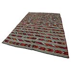 194x292 cm Geometrik Kilim Kırmızı Geometrik Yün El Dokuma Modern Geometrik Etnik Eskitme Desenli Boho Oturma Odası Salon Yolluk Koridor Mutfak Halısı