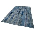 194x300 cm Kırk Yama Mavi Yama Pamuklu Yün El Dokuma Modern Geometrik Etnik Eskitme Desenli Boho Oturma Odası Salon Yolluk Koridor Mutfak Halısı