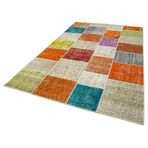194x300 cm Kırk Yama Turuncu Yama Pamuklu Yün El Dokuma Modern Geometrik Etnik Eskitme Desenli Boho Oturma Odası Salon Yolluk Koridor Mutfak Halısı