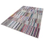 195x290 cm Kırk Yama Gri Yama Pamuklu Yün El Dokuma Modern Geometrik Etnik Eskitme Desenli Boho Oturma Odası Salon Yolluk Koridor Mutfak Halısı