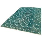 195x302 cm Geometrik Halı Turkuaz Geometrik Yün El Dokuma Modern Geometrik Etnik Eskitme Desenli Boho Oturma Odası Salon Yolluk Koridor Mutfak Halısı