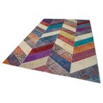 196x299 cm Kırk Yama Gri Yama Pamuklu Yün El Dokuma Modern Geometrik Etnik Eskitme Desenli Boho Oturma Odası Salon Yolluk Koridor Mutfak Halısı