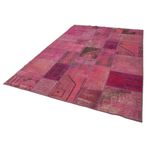 196x299 cm Kırk Yama Pembe Yama Pamuklu Yün El Dokuma Modern Geometrik Etnik Eskitme Desenli Boho Oturma Odası Salon Yolluk Koridor Mutfak Halısı