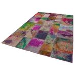 196x300 cm Kırk Yama Gri Yama Pamuklu Yün El Dokuma Modern Geometrik Etnik Eskitme Desenli Boho Oturma Odası Salon Yolluk Koridor Mutfak Halısı