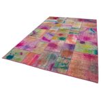197x299 cm Kırk Yama Pembe Yama Pamuklu Yün El Dokuma Modern Geometrik Etnik Eskitme Desenli Boho Oturma Odası Salon Yolluk Koridor Mutfak Halısı