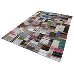 197x300 cm Kırk Yama Gri Yama Pamuklu Yün El Dokuma Modern Geometrik Etnik Eskitme Desenli Boho Oturma Odası Salon Yolluk Koridor Mutfak Halısı