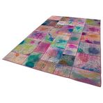 197x300 cm Kırk Yama Pembe Yama Pamuklu Yün El Dokuma Modern Geometrik Etnik Eskitme Desenli Boho Oturma Odası Salon Yolluk Koridor Mutfak Halısı