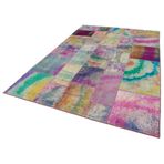197x301 cm Kırk Yama Pembe Yama Pamuklu Yün El Dokuma Modern Geometrik Etnik Eskitme Desenli Boho Oturma Odası Salon Yolluk Koridor Mutfak Halısı