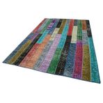 197x303 cm Kırk Yama Çok Parçalı Pamuklu Yün El Dokuma Modern Geometrik Etnik Eskitme Desenli Boho Oturma Odası Salon Yolluk Koridor Mutfak Halısı