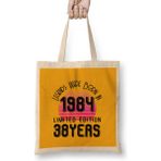 1984 Birthday Gift - Made, Born In 1984 Gift - 38TH Year Old Birthday Gift Vintage Style Bez Çanta Uzun Saplı - Açık Bej - 40 X 40