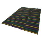 198x290 cm Çizgili Kilim Siyah Çizgili Yün El Dokuma Modern Geometrik Etnik Eskitme Desenli Boho Oturma Odası Salon Yolluk Koridor Mutfak Halısı