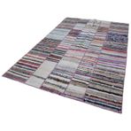 198x290 cm Kırk Yama Gri Yama Pamuklu Yün El Dokuma Modern Geometrik Etnik Eskitme Desenli Boho Oturma Odası Salon Yolluk Koridor Mutfak Halısı