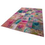 198x299 cm Kırk Yama Pembe Yama Pamuklu Yün El Dokuma Modern Geometrik Etnik Eskitme Desenli Boho Oturma Odası Salon Yolluk Koridor Mutfak Halısı