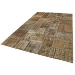 198x300 cm Kırk Yama Kahverengi Kırk Yama Pamuklu Yün El Dokuma Modern Geometrik Etnik Eskitme Desenli Boho Oturma Odası Salon Yolluk Koridor Mutfak Halısı