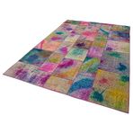198x300 cm Kırk Yama Pembe Yama Pamuklu Yün El Dokuma Modern Geometrik Etnik Eskitme Desenli Boho Oturma Odası Salon Yolluk Koridor Mutfak Halısı