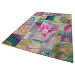 198x301 cm Kırk Yama Çok Parçalı Pamuklu Yün El Dokuma Modern Geometrik Etnik Eskitme Desenli Boho Oturma Odası Salon Yolluk Koridor Mutfak Halısı
