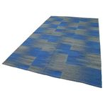 198x323 cm Degrade Kilim Mavi Çizgili Yün El Dokuma Modern Geometrik Etnik Eskitme Desenli Boho Oturma Odası Salon Yolluk Koridor Mutfak Halısı