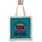 1996 Birthday Gift - Made, Born In 1996 Gift - 26TH Year Old Birthday Gift Vintage Style Bez Çanta Uzun Saplı - Açık Bej - 40 X 40