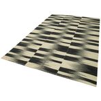 199x304 cm Degrade Kilim Siyah Çizgili Yün El Dokuma Modern Geometrik Etnik Eskitme Desenli Boho Oturma Odası Salon Yolluk Koridor Mutfak Halısı
