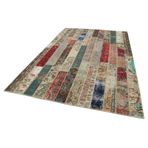 199x305 cm Kırk Yama Bej Yama Pamuklu Yün El Dokuma Modern Geometrik Etnik Eskitme Desenli Boho Oturma Odası Salon Yolluk Koridor Mutfak Halısı