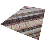 199x305 cm Kırk Yama Gri Yama Pamuklu Yün El Dokuma Modern Geometrik Etnik Eskitme Desenli Boho Oturma Odası Salon Yolluk Koridor Mutfak Halısı