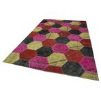 199x306 cm Kırk Yama Pembe Yama Pamuklu Yün El Dokuma Modern Geometrik Etnik Eskitme Desenli Boho Oturma Odası Salon Yolluk Koridor Mutfak Halısı