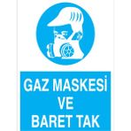 1Beyaz Reklam Gaz Maskesi Ve Baret Tak Uyarı Tabelası - 20x30 Foreks - Dİ17