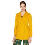 1Moda1Tarz Kadın Hardal Kruveza Yaka Kadife Fitilli Desen Cepli Arka Yırtmaçlı Blazer Ceket Hardal 48