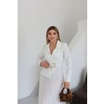 1Moda1Tarz Kadın İthal Kumaş Yaka Aksesuar Detay Kemerli Alt Güpür Özel Tasarım Elbise