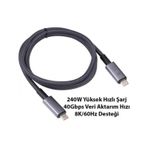 1mt USB 4.0 240W Thunderbolt Type-C To Type-C Şarj, ve 8k 60Hz Görüntü Aktarım Kablosu