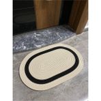 1roma Serisi Jüt, Desenli Kapı Önü, Paspas, Banyo Paspası, Balkon Paspası / Hediyelik, Ev Eşyası - Siyah - Krem - 40 x 70 cm
