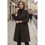 1Tarz Kadın Kaşe Kaban ve Kemer %100 Polyester Kahverengi Uzun Kol Günlük Kullanım İçin - XS