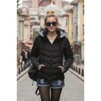1Tarz Kadın Şişme Mont Su Geçirmez Kışlık Kapüşonlu Siyah Basic Tasarım - 2XL