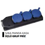 1X16a Manda Kasa Duvar Prizi Üçlü Grup Priz Kauçuk (M3m)